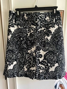 Talbots Black and White Damask-Print A-Line Skirt